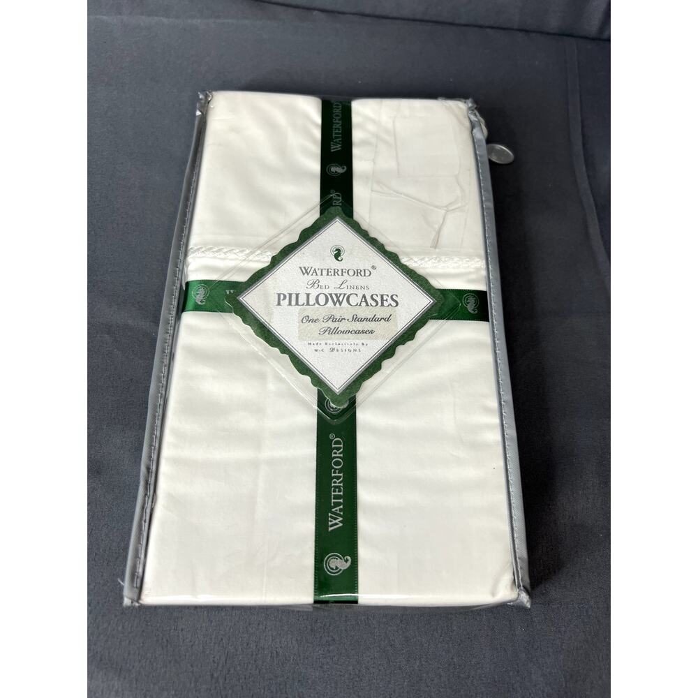 NEW Waterford Bed Linens 2 Pack White Portuna Pillowcases